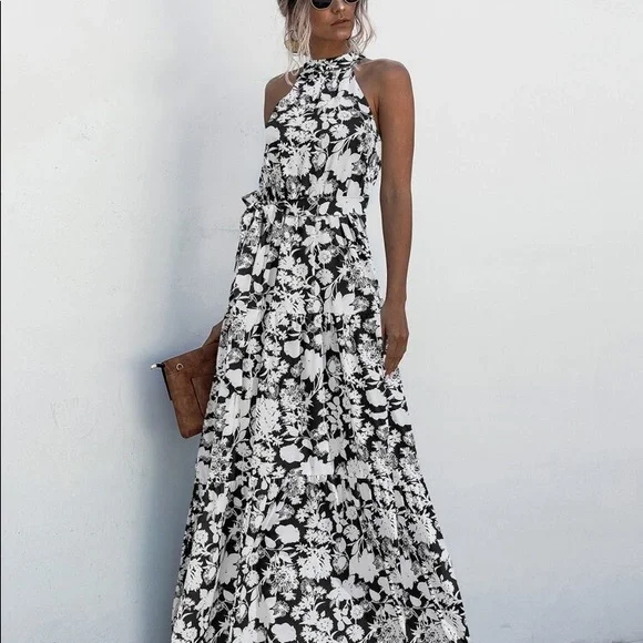 Boho Gypsy Halter Belted Maxi Dress New - Picture 3 of 12